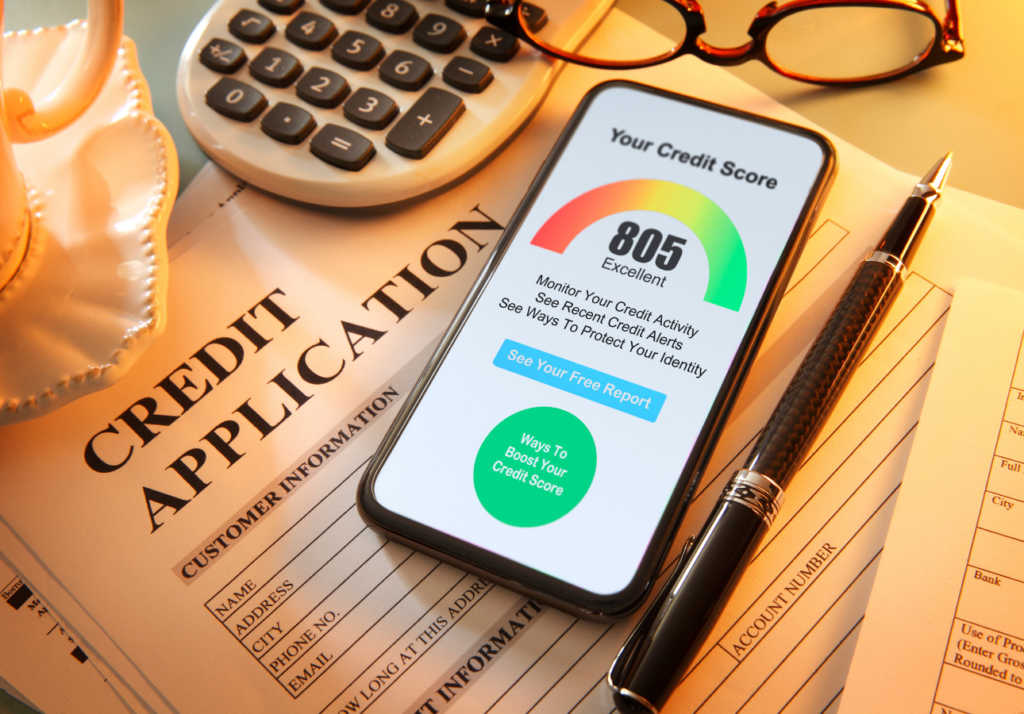 smartphone displaying credit score and credit monitoring app