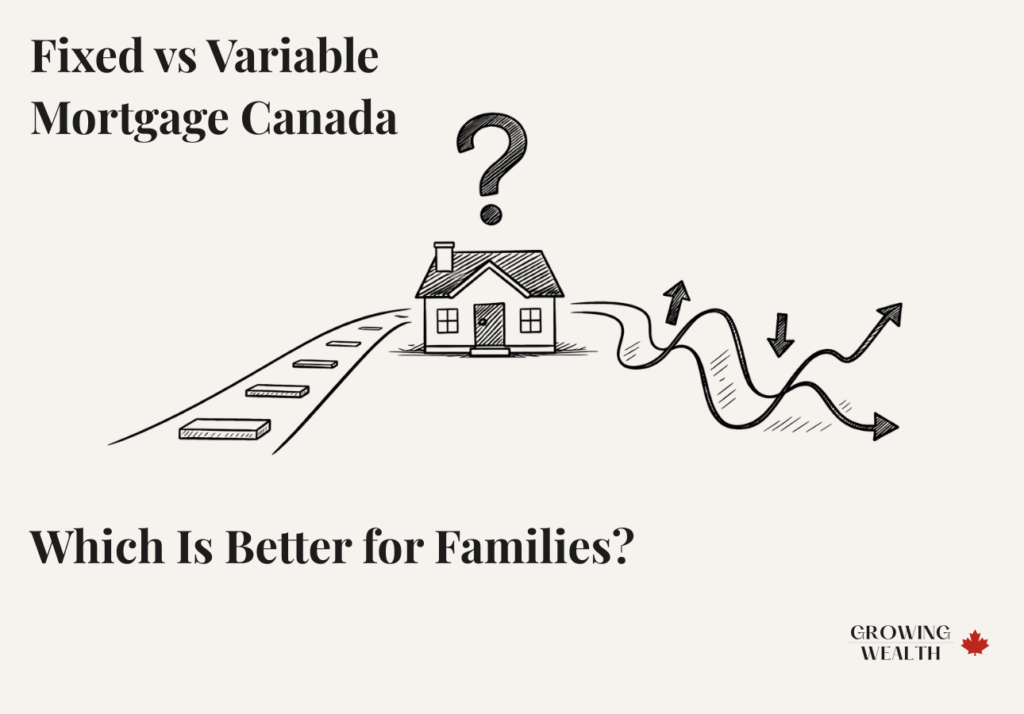 Fixed vs variable mortgage Canada comparison illustration showing stable and fluctuating payment paths for homeowners