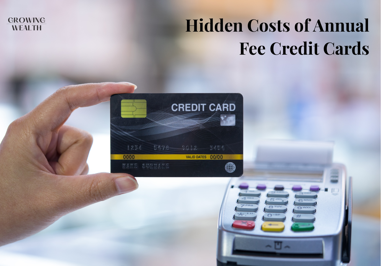 Person holding a credit card near a payment terminal, representing the hidden costs of annual fee credit cards