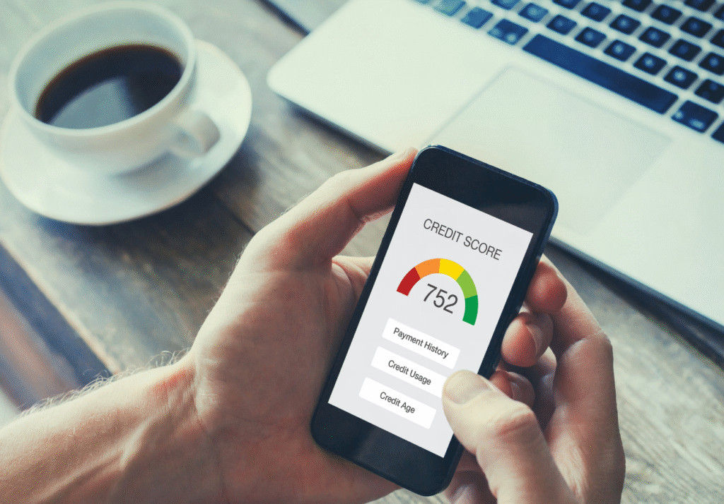 Credit score displayed on smartphone screen illustrating how to improve your credit score in Canada