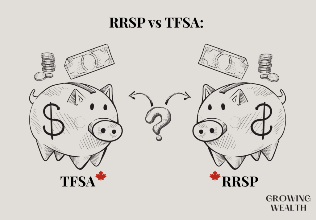 Illustration comparing TFSA and RRSP savings options in Canada
