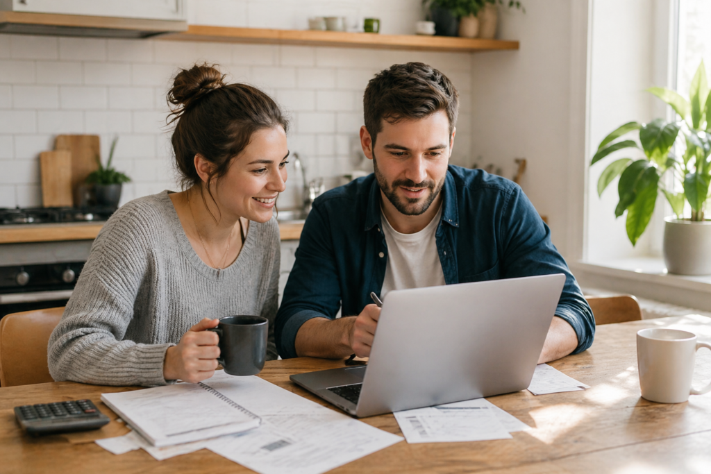 Young Canadian couple planning their home down payment savings strategy