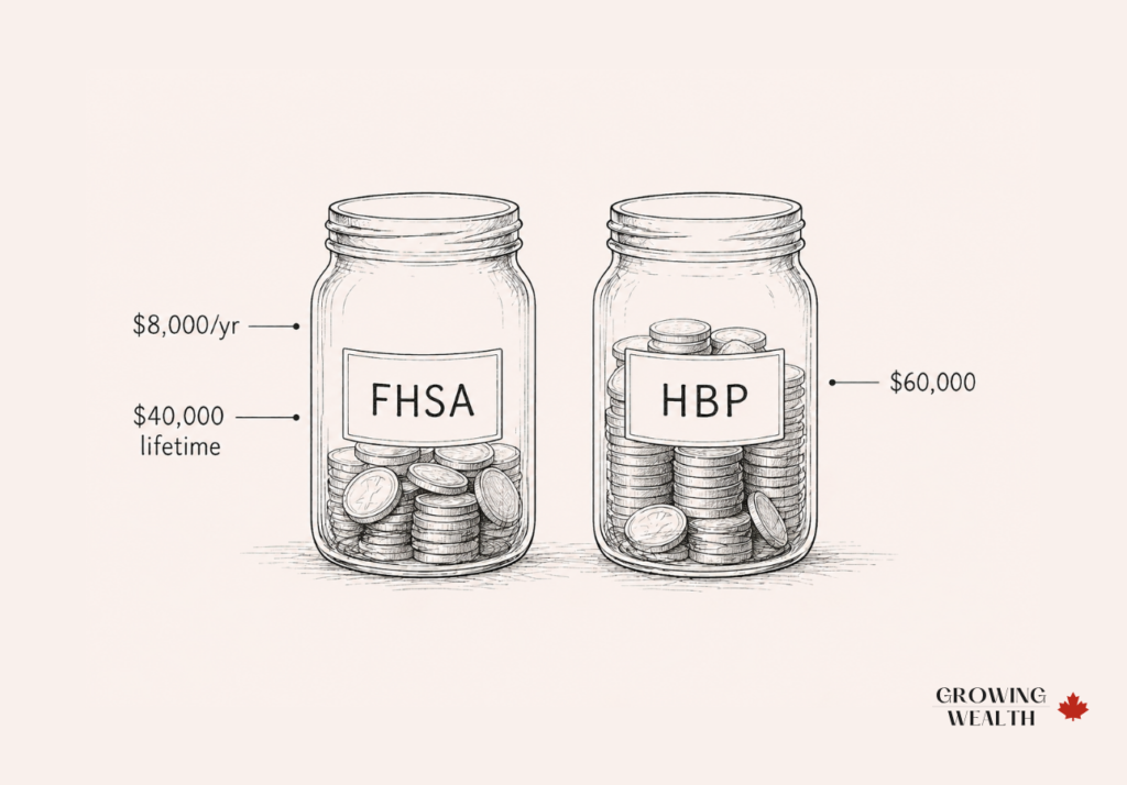 Illustration comparing FHSA and Home Buyers Plan savings for a Canadian down payment