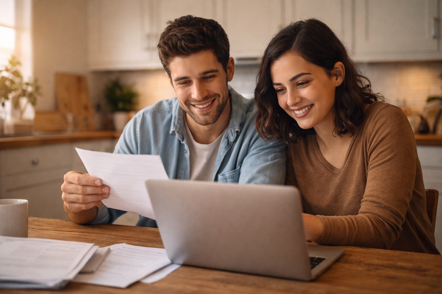 Young Canadian family reviewing their savings account options at home