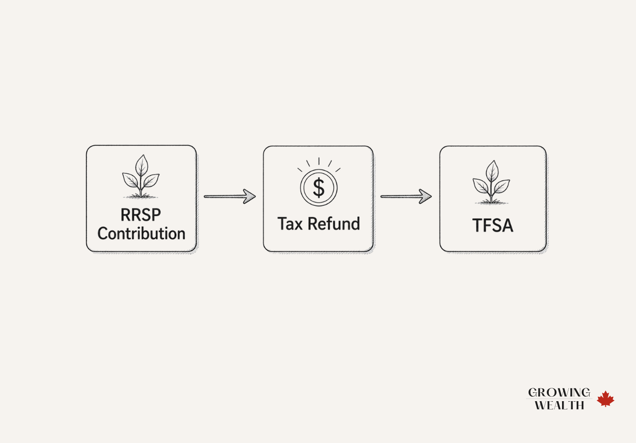 Diagram showing how an RRSP tax refund can be redirected into a TFSA for tax diversification