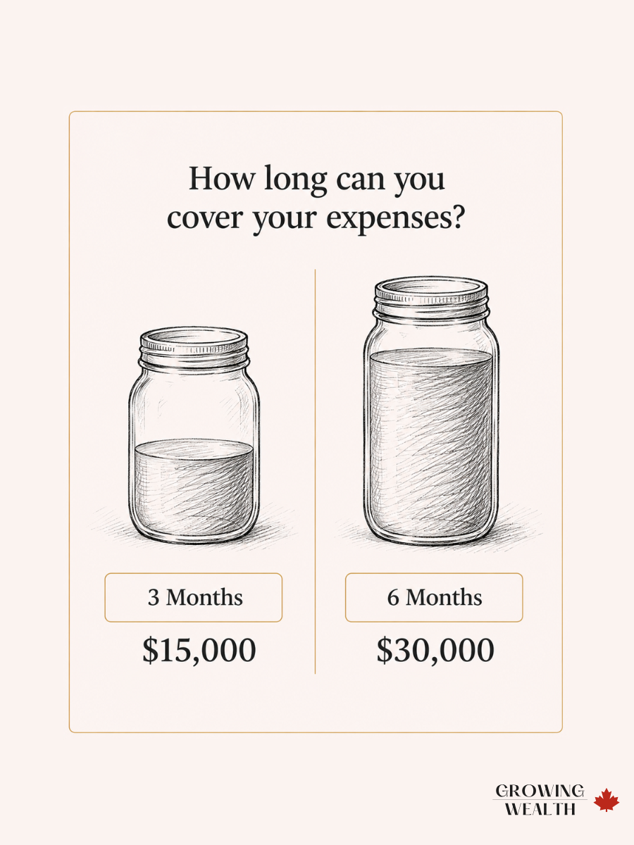 Illustration comparing 3-month and 6-month emergency fund targets for a Canadian family