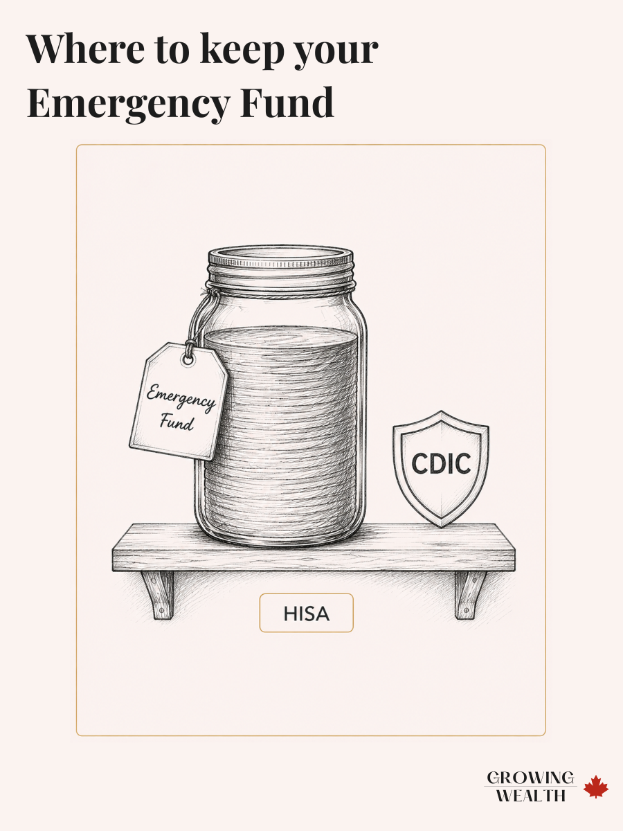 Illustration of emergency fund kept in a high-interest savings account in Canada with CDIC protection
