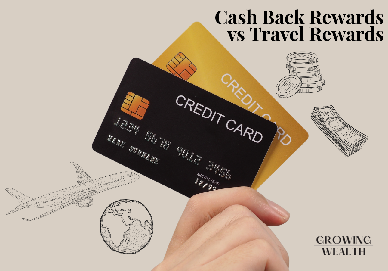 Canadian holding a credit card comparing cash back and travel rewards options