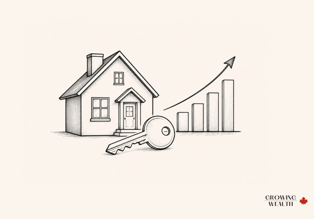 How credit score affects mortgage terms in Canada — house, key, and rising bar chart illustration