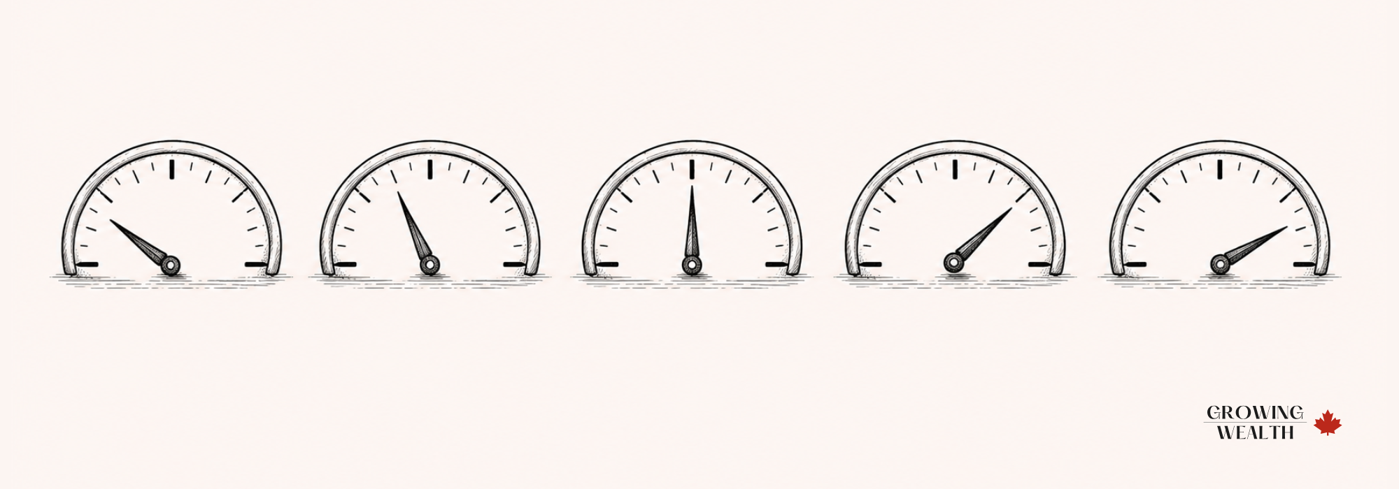 Good credit score ranges in Canada — five gauge dials from Poor to Excellent