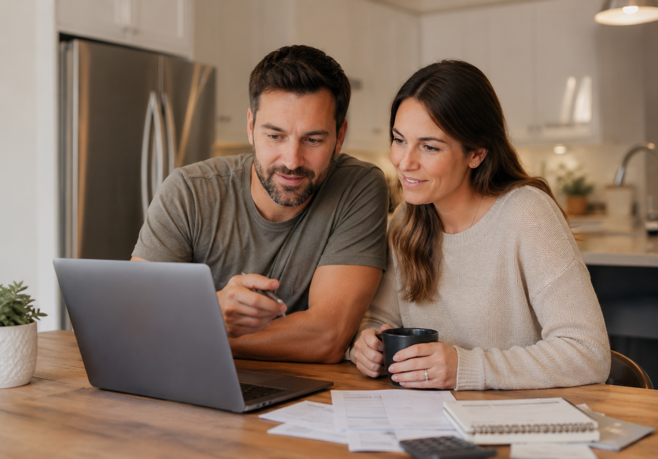 Canadian couple reviewing their TFSA and financial plan together at home