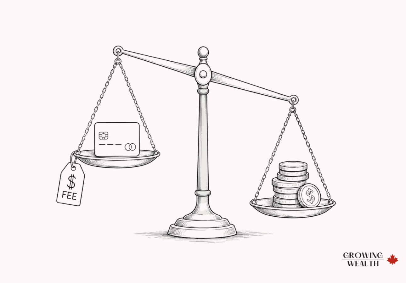 Break-even math illustration comparing travel credit card annual fee against rewards earned